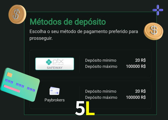O cassino 5L oferece uma grande variedade de métodos de pagamento